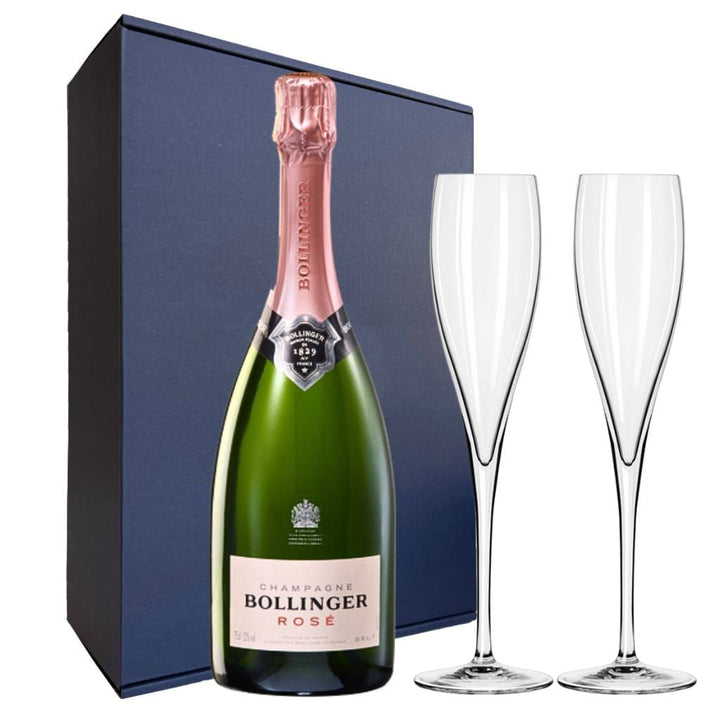 Personalised Bollinger Rose NV Gift Hamper - Includes 2 Fine Crystal Champagne Flutes