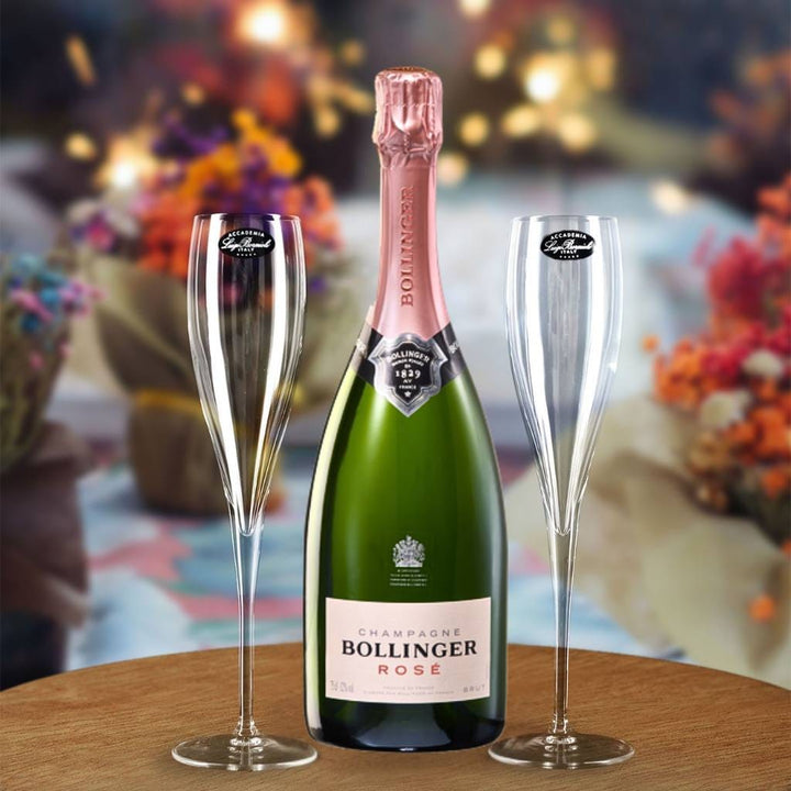Personalised Bollinger Rose NV Gift Hamper - Includes 2 Fine Crystal Champagne Flutes