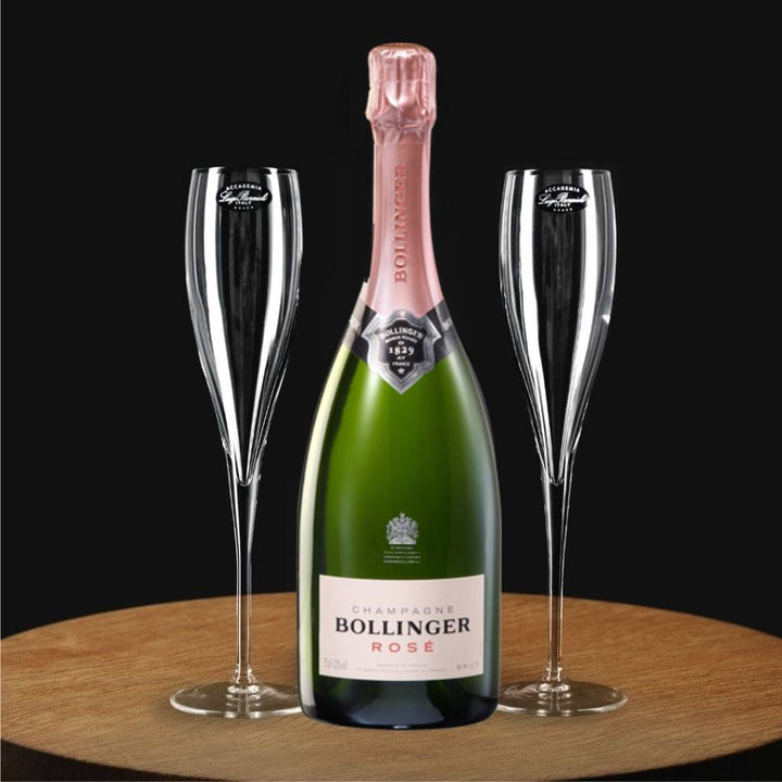 Personalised Bollinger Rose NV Gift Hamper - Includes 2 Fine Crystal Champagne Flutes