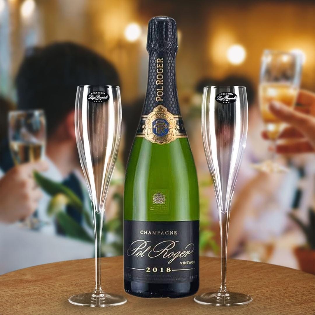 Personalised Pol Roger Vintage Champagne Gift Hamper - Includes 2 Fine Crystal Champagne Glasses