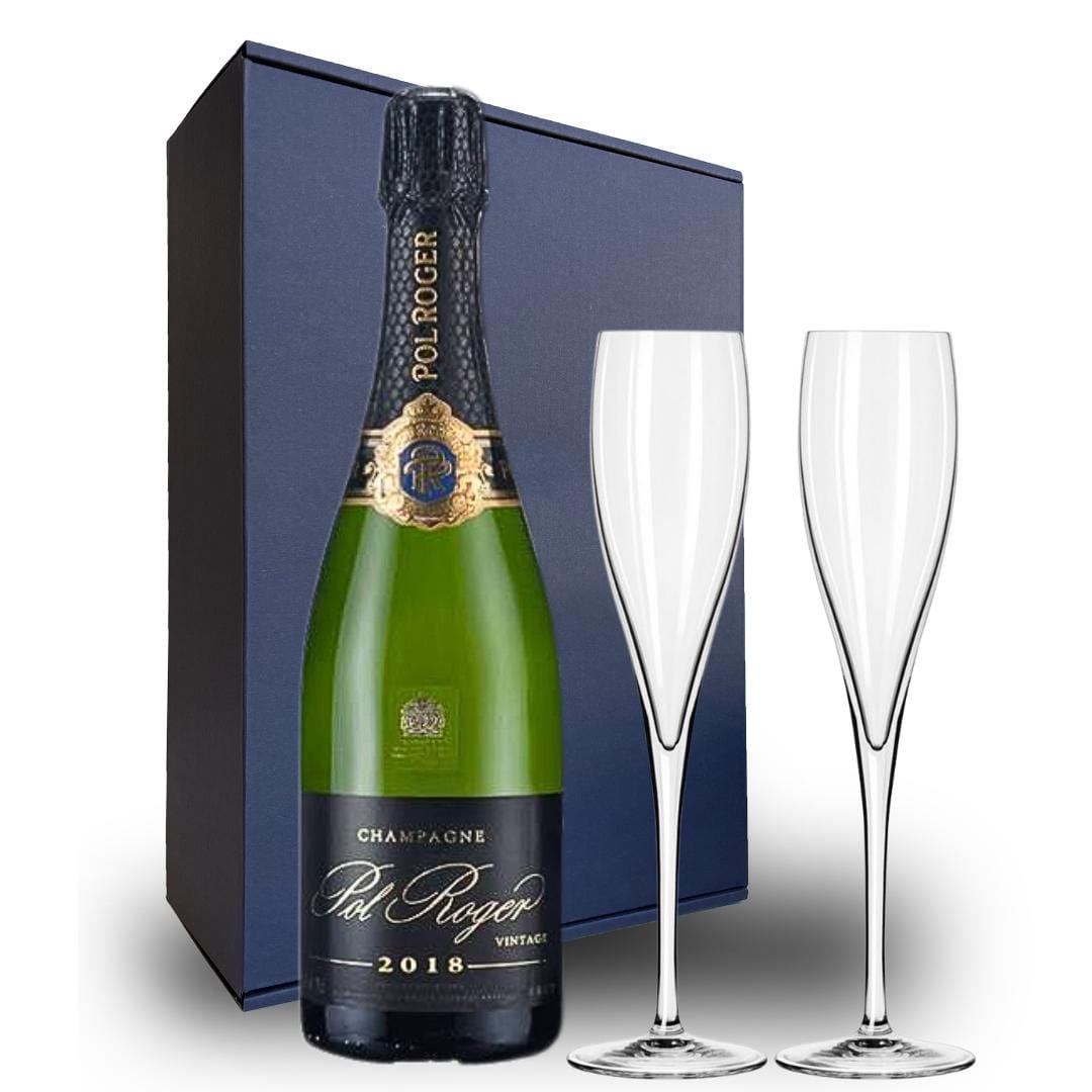 Personalised Pol Roger Vintage Champagne Gift Hamper - Includes 2 Fine Crystal Champagne Glasses