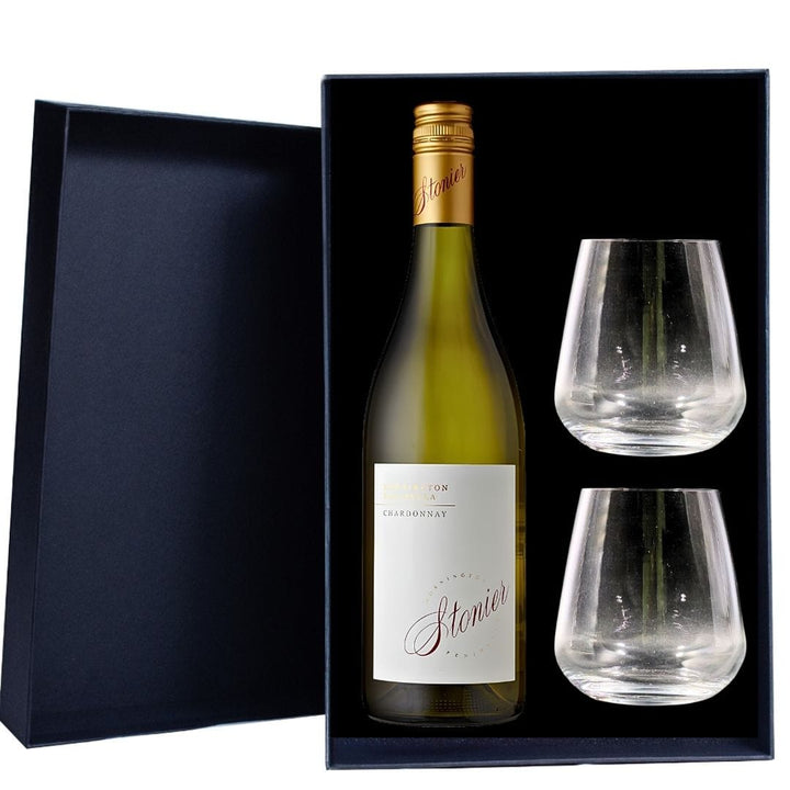Personalised Stonier Chardonnay Gift Hamper - Includes 2 Premium Wine Glasses