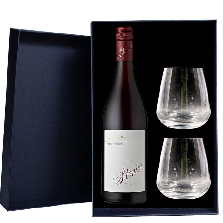 Personalised Stonier Pinot Noir Gift Hamper - Includes 2 Premium Wine Glasses