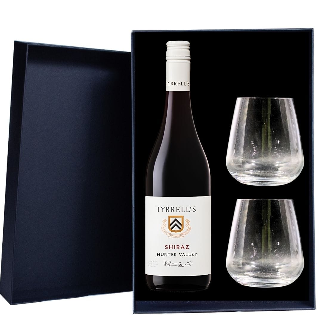 Personalised Tyrrell's Hunter Valley Shiraz Gift Hamper - Includes 2 Premium Wine Glasses