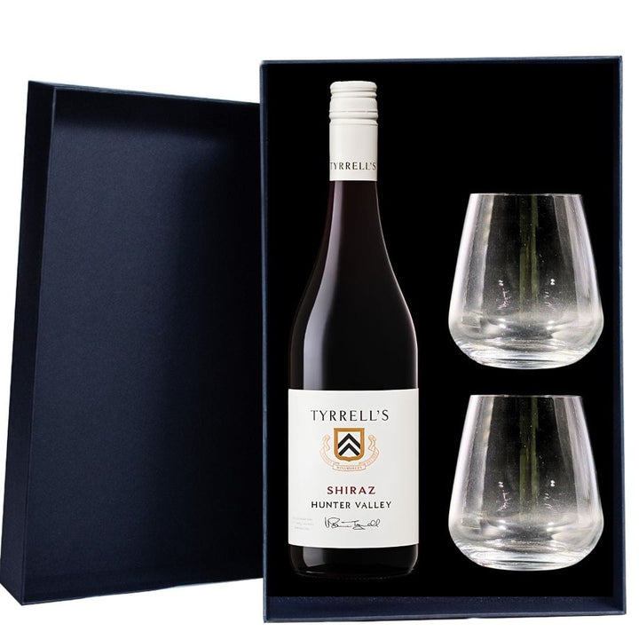 Personalised Tyrrell's Hunter Valley Shiraz Gift Hamper - Includes 2 Premium Wine Glasses