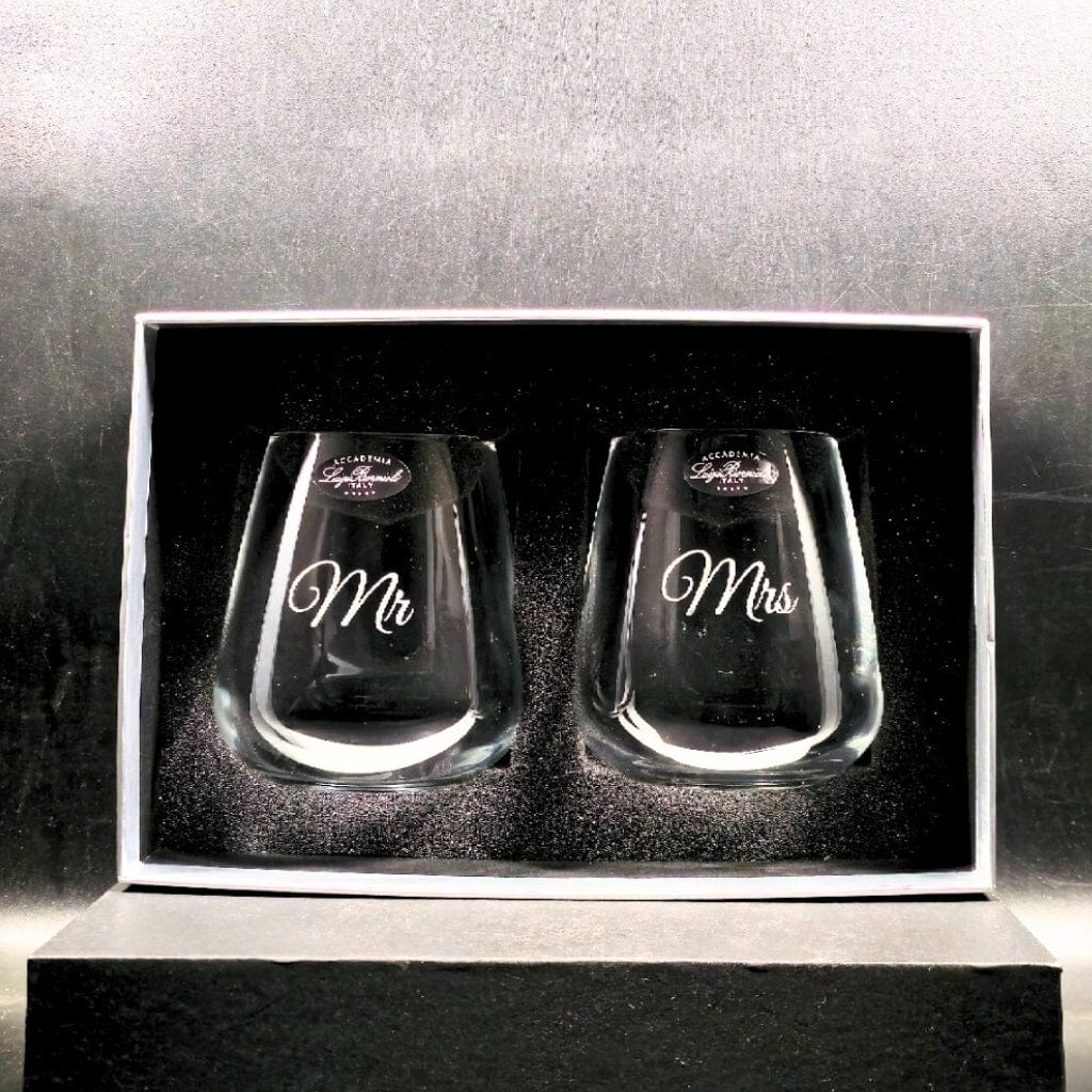 Personalised Luigi Bormioli Stemless Italian Crystal Wine Glasses 450ml in a Presentation Box - 2 Pack