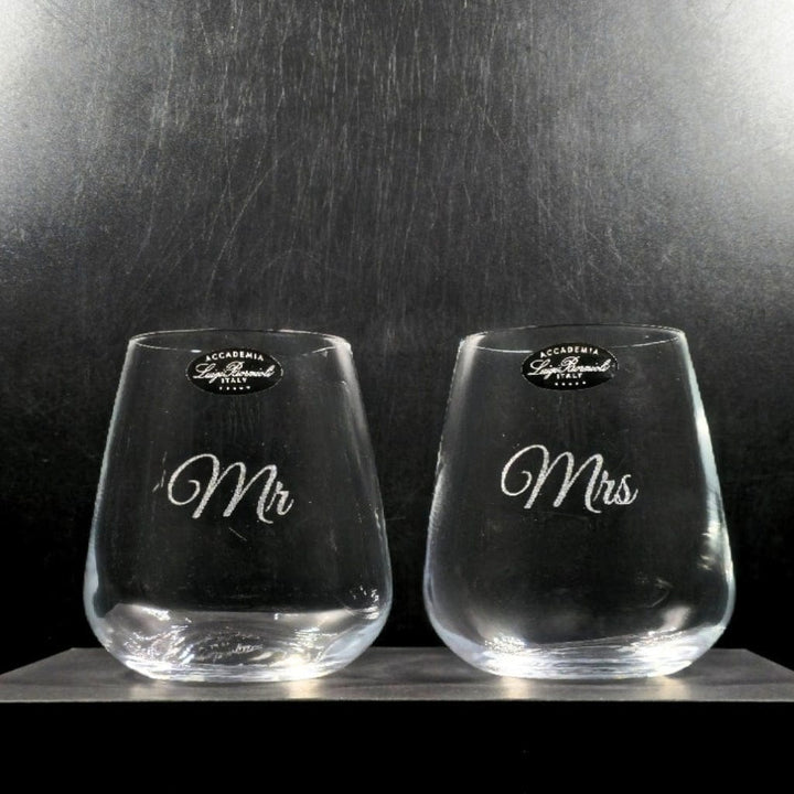 Personalised Luigi Bormioli Stemless Italian Crystal Wine Glasses 450ml in a Presentation Box - 2 Pack