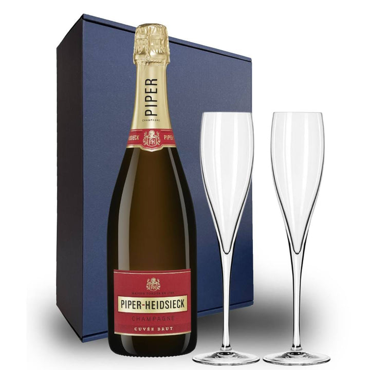 Personalised Piper-Heidsieck Brut Champagne Gift Hamper - Includes 2 Fine Crystal Champagne Flutes