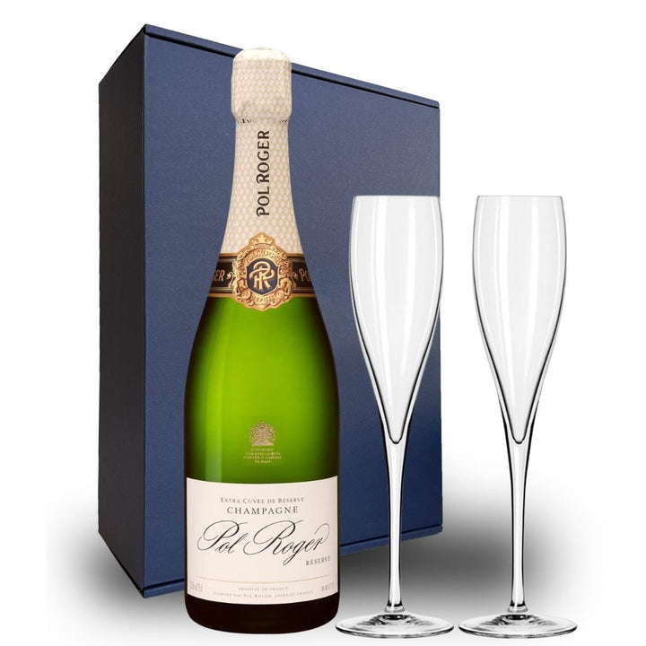 Personalised Pol Roger Brut Reserve Champagne Gift Hamper - Includes 2 Fine Crystal Champagne Glasses