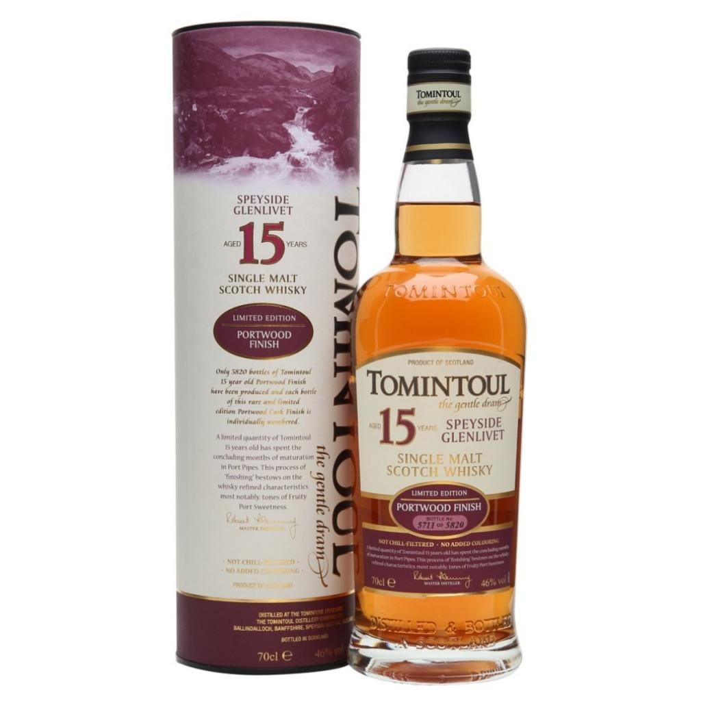 TOMINTOUL 15 YEAR OLD PORTWOOD SINGLE MALT GIFT BOX 46% 700ML