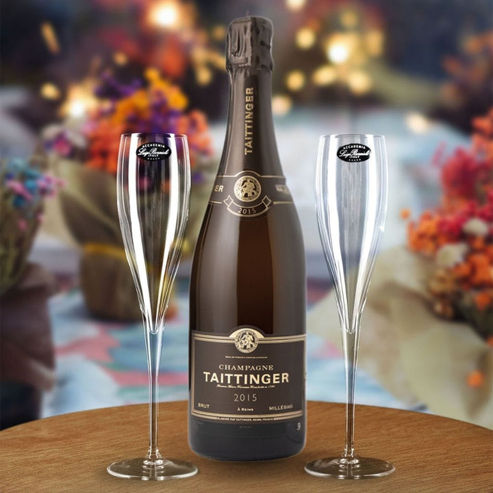 Personalised Taittinger Brut Millesime Champagne Gift Hamper - Includes 2 Fine Crystal Champagne Glasses