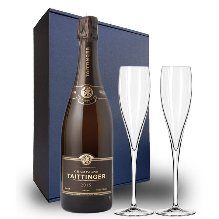 Personalised Taittinger Brut Millesime Champagne Gift Hamper - Includes 2 Fine Crystal Champagne Glasses