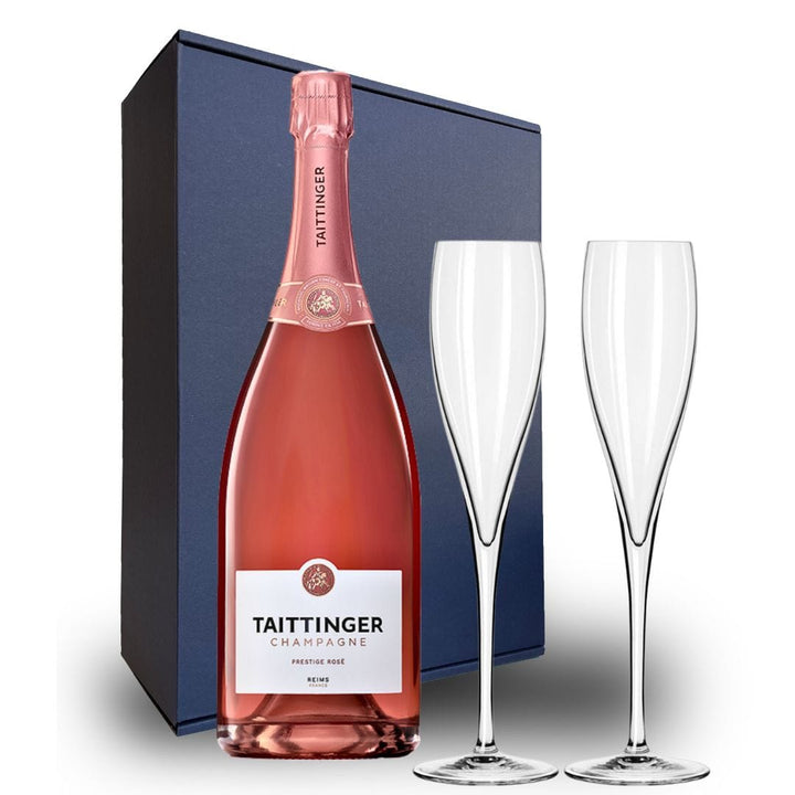 Personalised Taittinger Champagne Prestige Rosé Gift Hamper - Includes 2 Fine Crystal Champagne Glasses