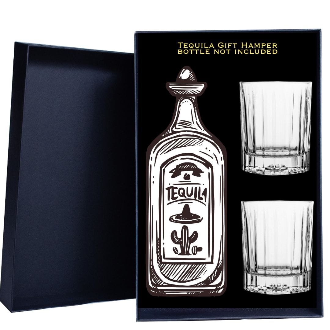 Personalised Gift Hamper includes 2 Engraved Crystal Glassware for the bottle of your choice