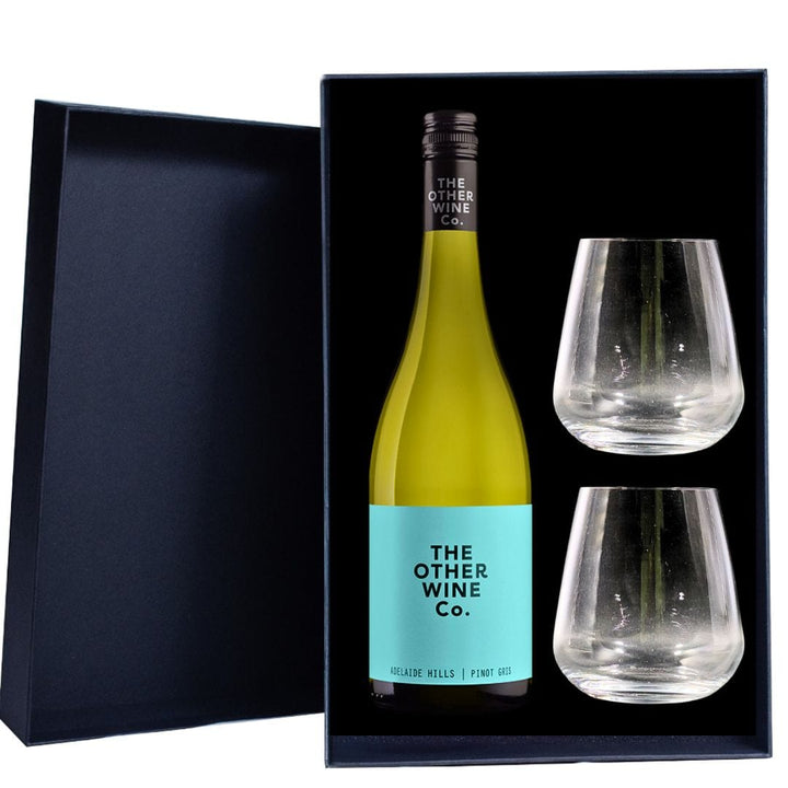 Personalised The Other Wine Co. Pinot Gris Gift Hamper includes 2 Premium Wine Glass