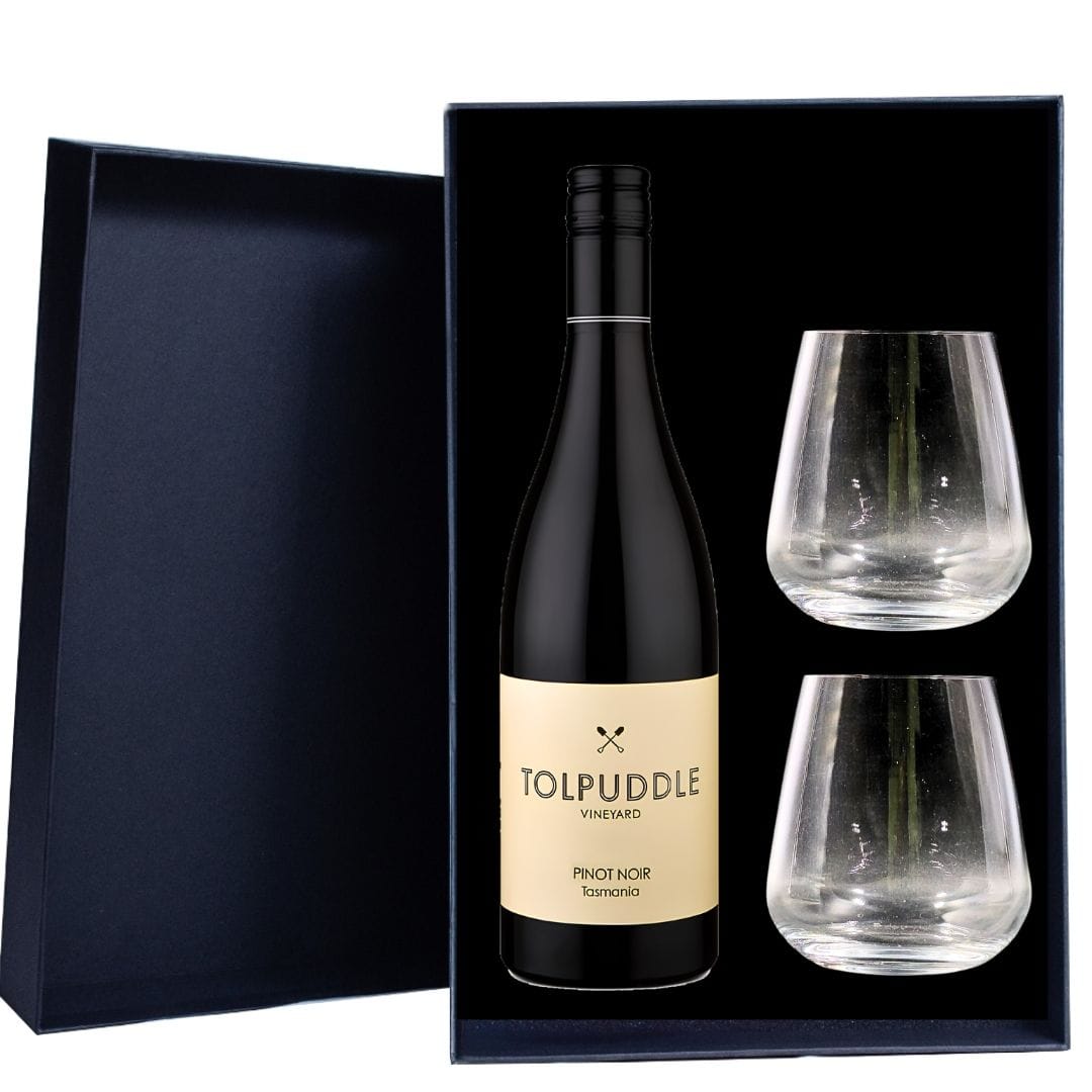 Personalised Tolpuddle Pinot Noir Gift Hamper includes 2 Premium Wine Glasses