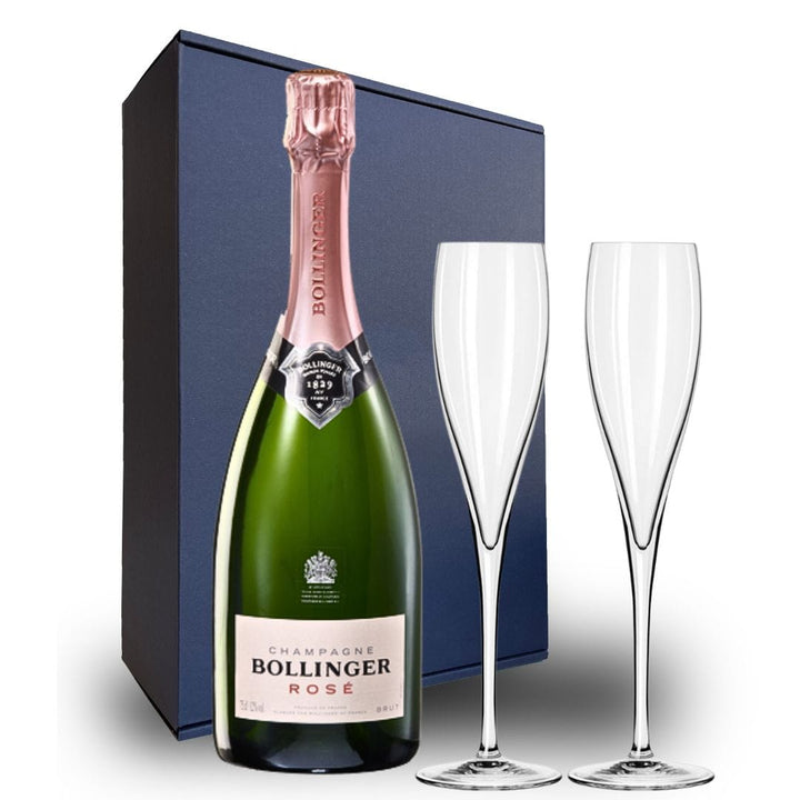 Bollinger Rose NV Gift Hamper - Includes 2 Pack of Champagne Flutes