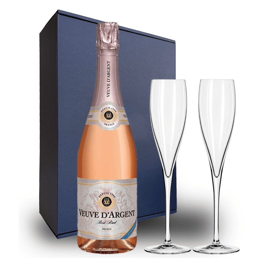 Personalised Veuve D'Argent Cuvee Prestige Rose Brut - Includes 2 Champagne Flutes and Gift Boxed