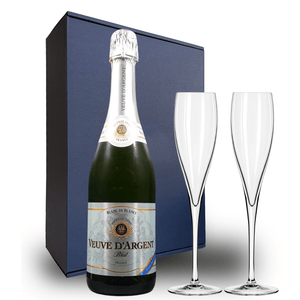 Personalised Veuve D'Argent Cuvee Prestige Blanc de Blanc Hamper - Includes 2 Champagne Flutes and Gift Boxed