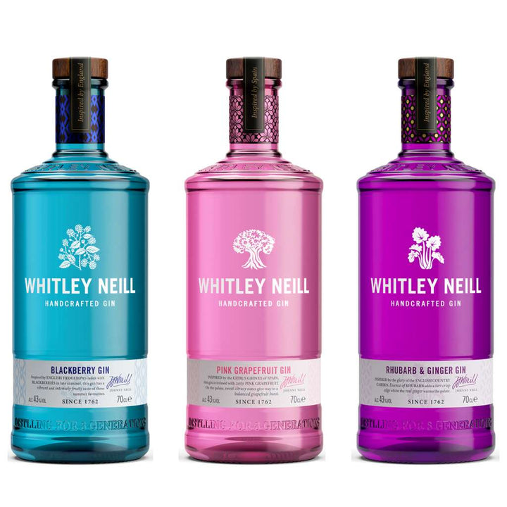 Whitley Neill Gin Gift Hamper - Rhubarb and Ginger, Pink Grapefruit & Blackberry Gins (Inc. Mini Gift Pack 3 x 50ml)