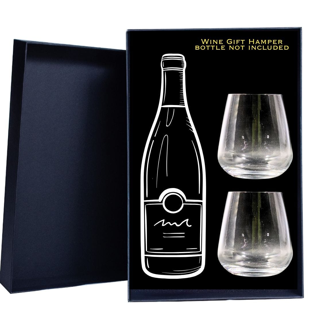 Personalised Gift Hamper includes 2 Engraved Crystal Glassware for the bottle of your choice