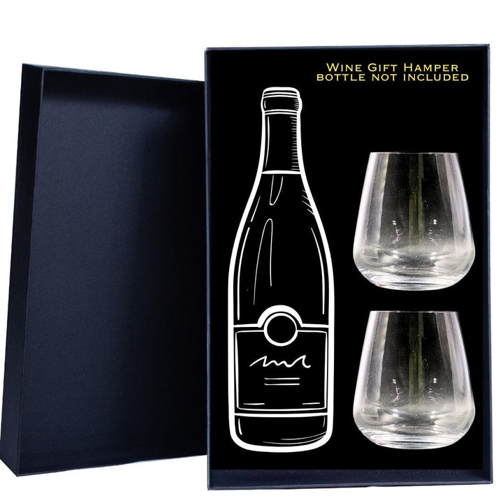 Personalised Gift Hamper includes 2 Engraved Crystal Glassware for the bottle of your choice
