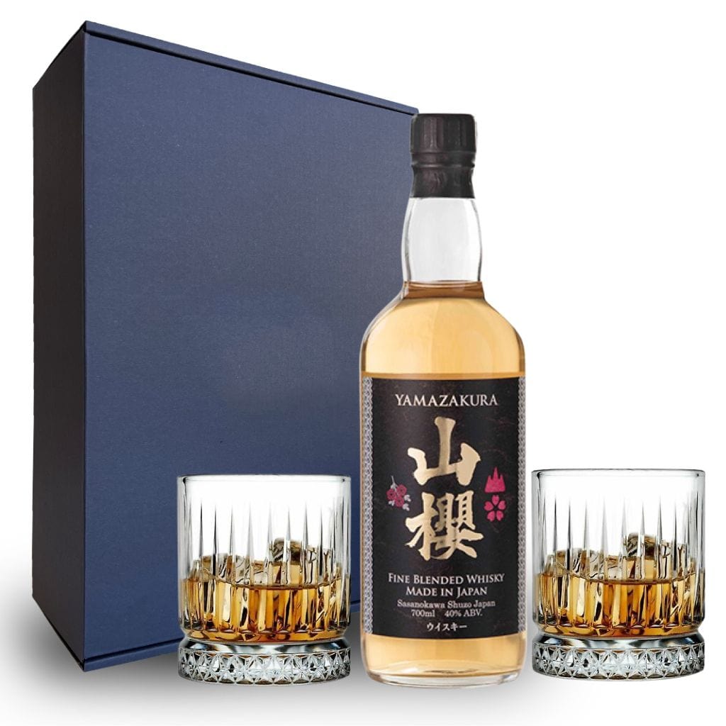 Perosnalised Yamazakura Japanese Fine Blended Whisky Hamper Box includes 2 Heavy Whisky Glass