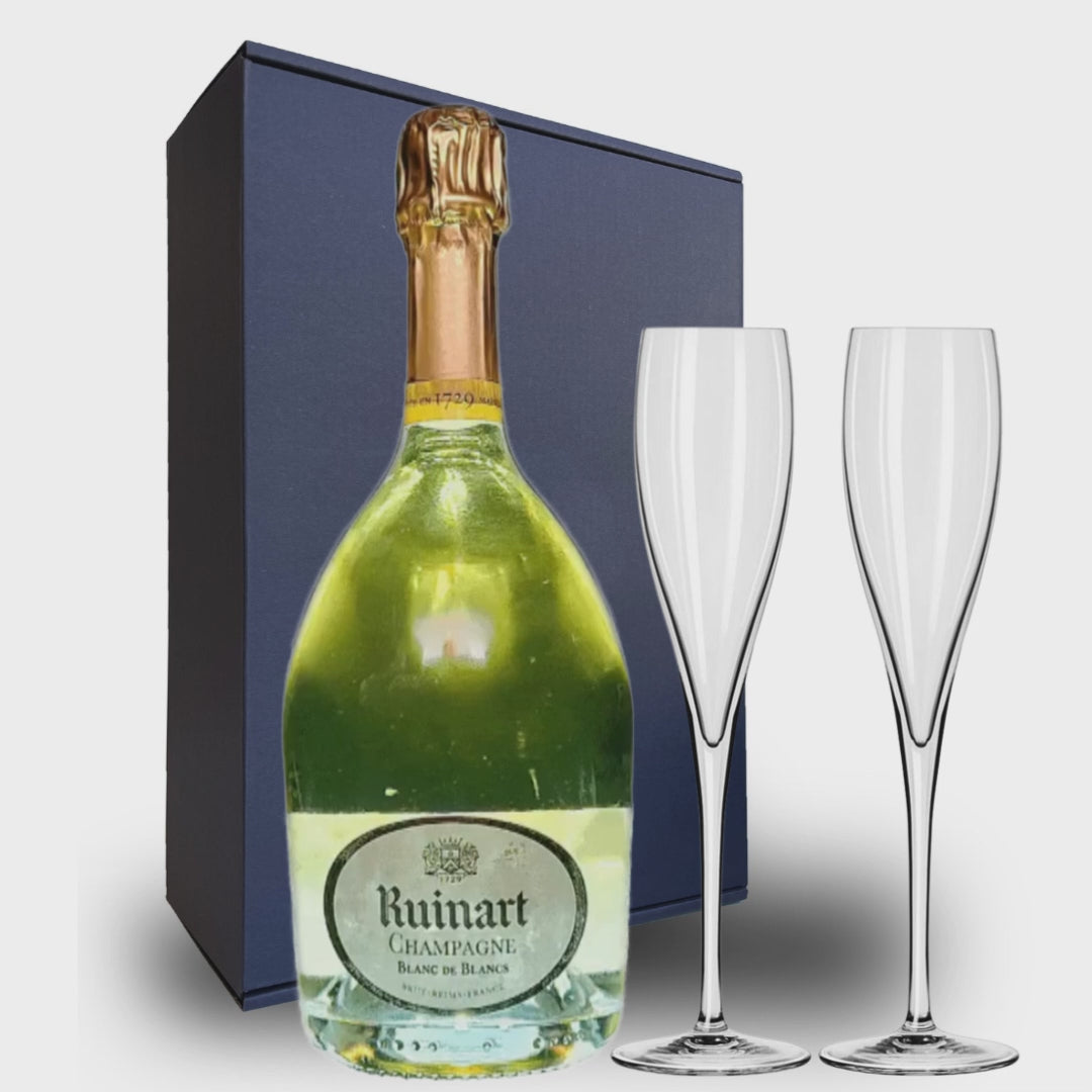 Ruinart Blanc de Blanc - Vivid Lights Edition Gift Hamper - Includes 2 Fine Crystal Champagne Flutes