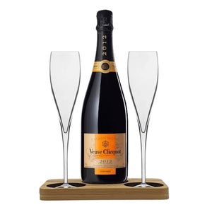 Personalised Veuve Clicquot Vintage 2015 Hamper Box includes Presentation Stand and 2 Fine Crystal Champagne Flutes