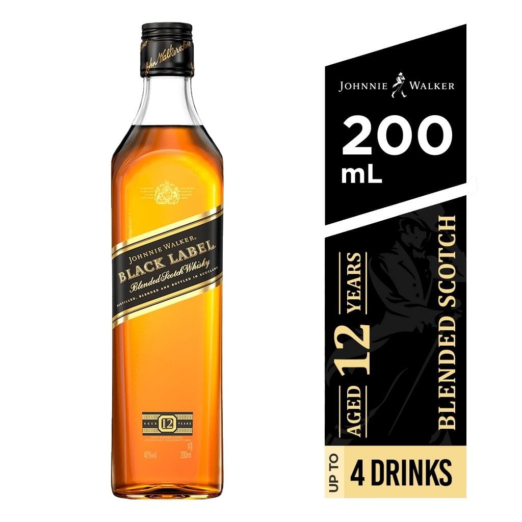 JOHNNIE WALKER BLACK LABEL BLENDED SCOTCH WHISKY 40% 200ML