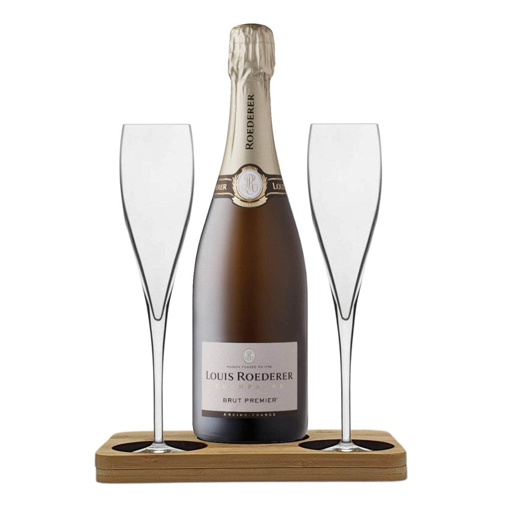 Personalised Louis Roederer Champagne Hamper Box includes Presentation Stand and 2 Fine Crystal Champagne Flutes