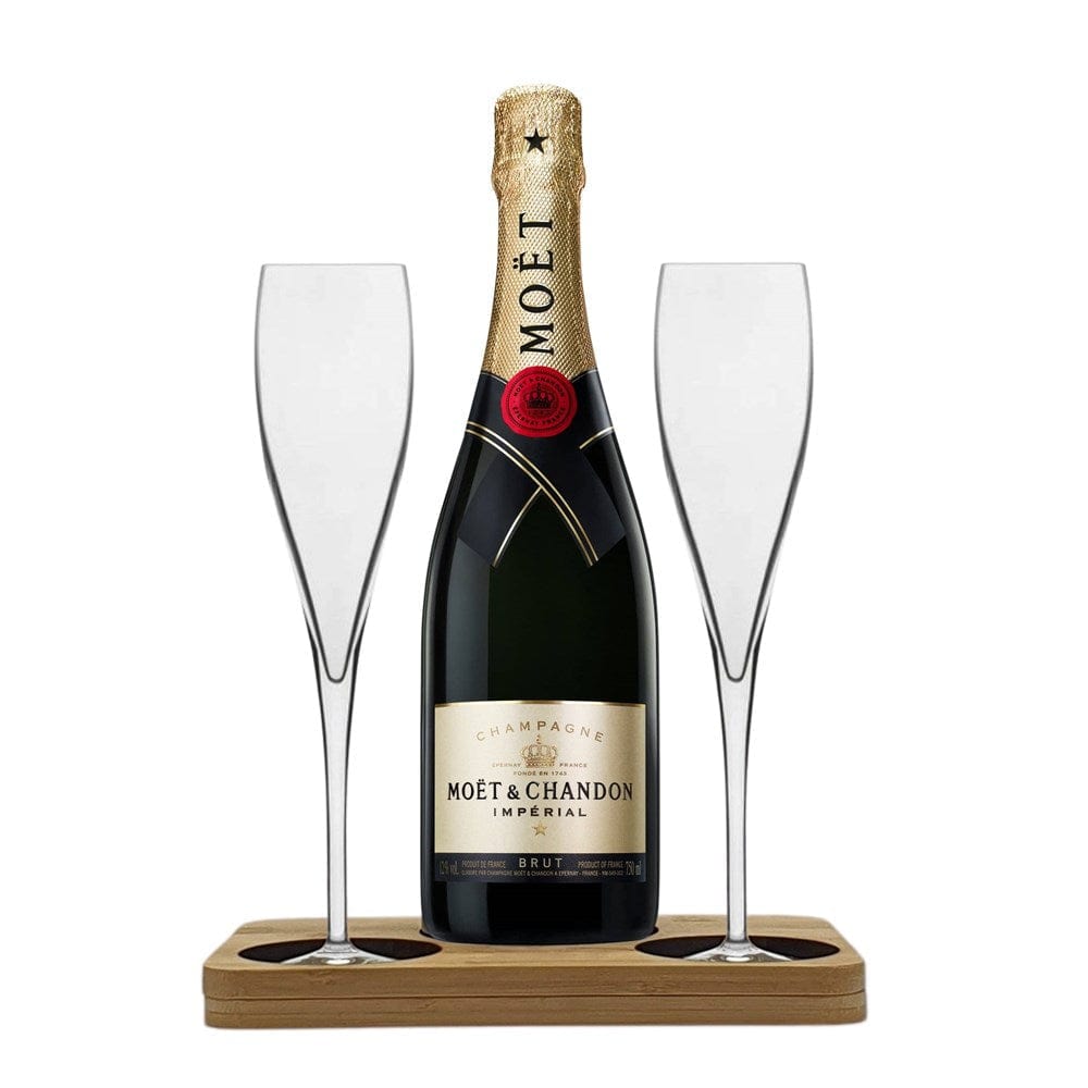 Personalised Moet & Chandon Hamper Box includes Presentation Stand and 2 Fine Crystal Champagne Flutes