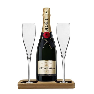 Moet & Chandon Hamper Box includes Presentation Stand and 2 Fine Crystal Champagne Flutes