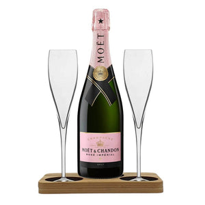 Personalised Moet & Chandon Rose Hamper Box includes Presentation Stand and 2 Fine Crystal Champagne Flutes