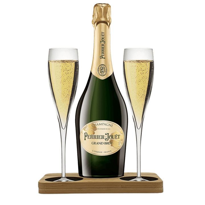 Personalised Perrier Jouet Presentation Stand Hamper Pack Includes 2 Fine Crystal Champagne Flutes