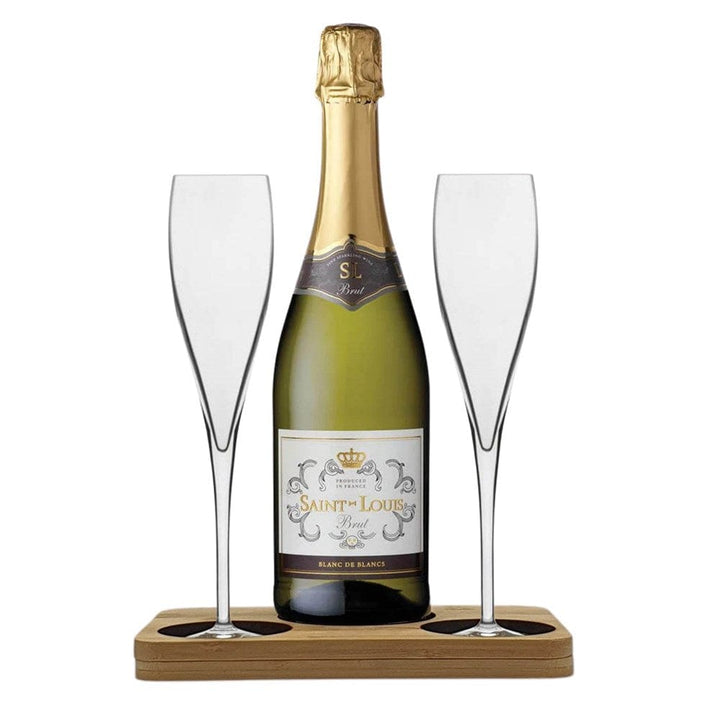 Personalised Saint-Louis Blanc de Blancs Hamper - 2 pack Champagne Flutes includes Wooden Stand