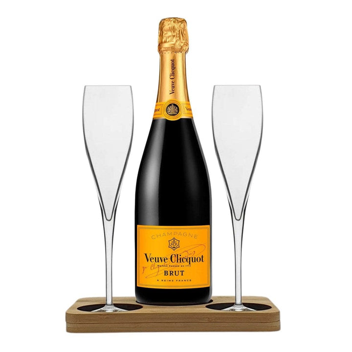 Personalised Veuve Clicquot Hamper Box includes Presentation stand and 2 Fine Crystal Champagne Flutes