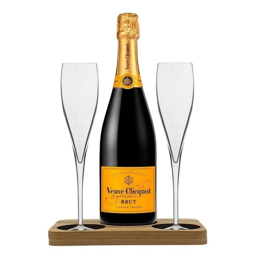 Personalised Veuve Clicquot & Candle Hamper Box includes Presentation Stand and 2 Fine Crystal Champagne Flutes