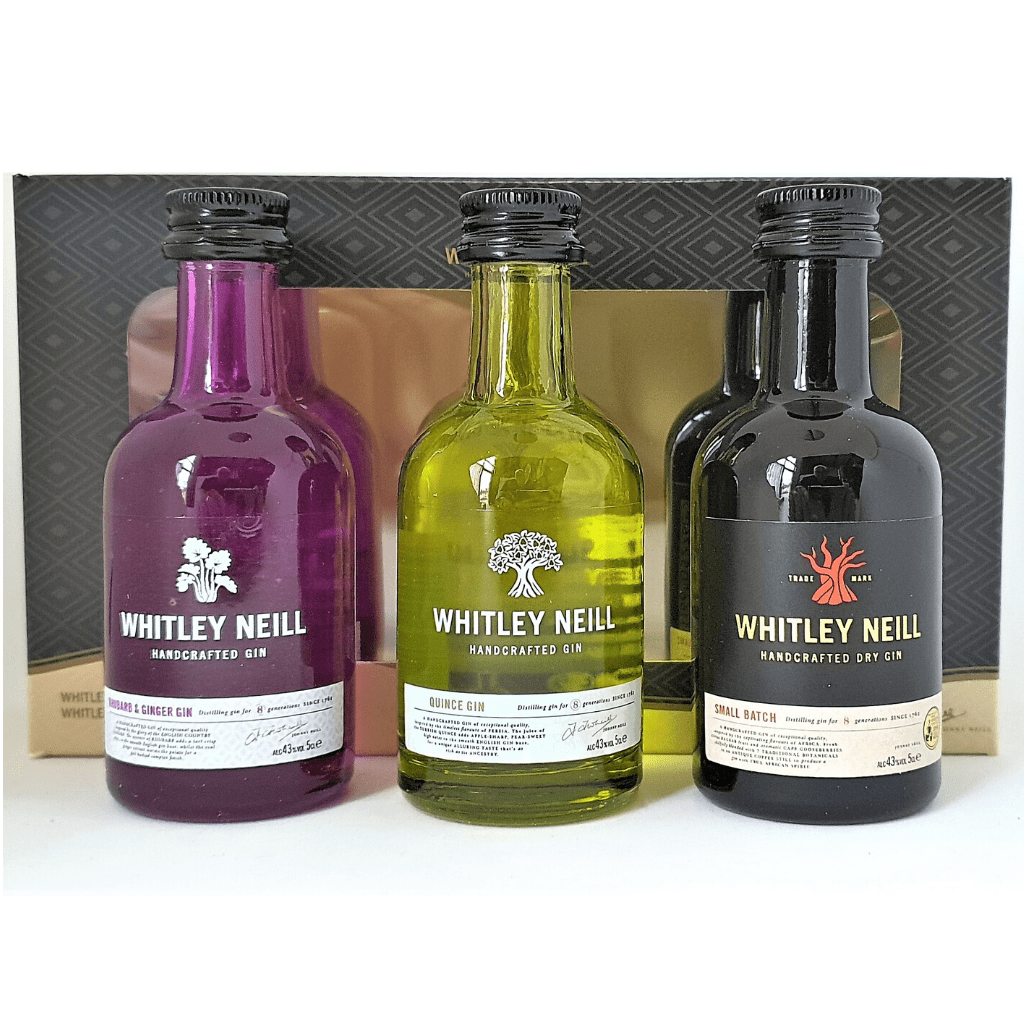 Whitley Neill Gin Gift Hamper - Rhubarb and Ginger, Pink Grapefruit & Blackberry Gins (Inc. Mini Gift Pack 3 x 50ml)