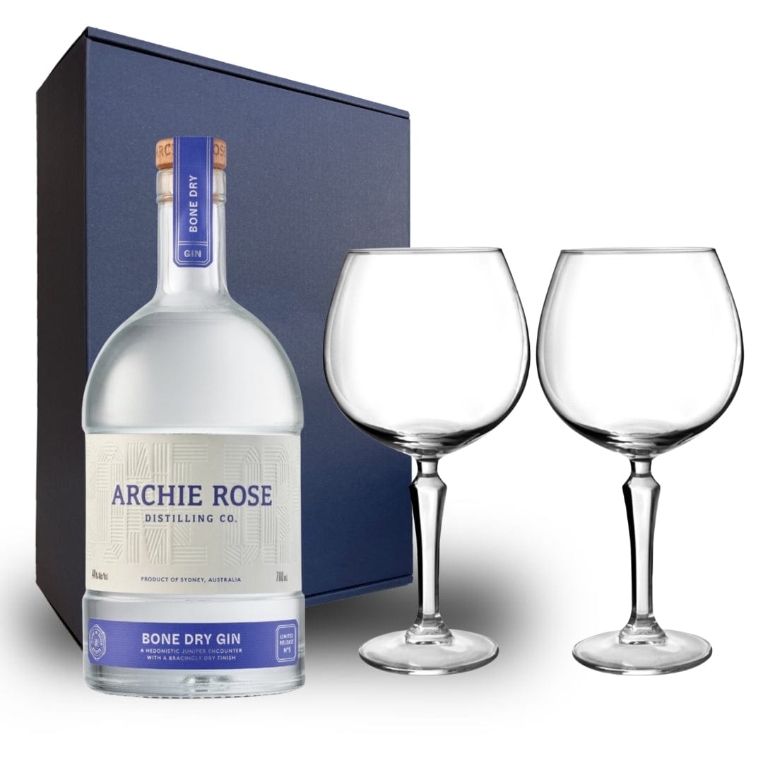 Personalised Archie Rose Bone Dry Gin Hamper Pack includes 2 Speakeasy Gin Glasses