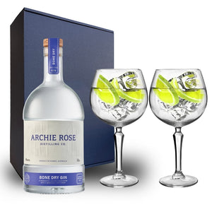 Personalised Archie Rose Bone Dry Gin Hamper Pack includes 2 Speakeasy Gin Glasses