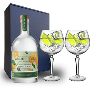 Personalised Archie Rose Harvest 2020 Sunrise Lime Gin Hamper Pack includes 2 Speakeasy Gin Glasses