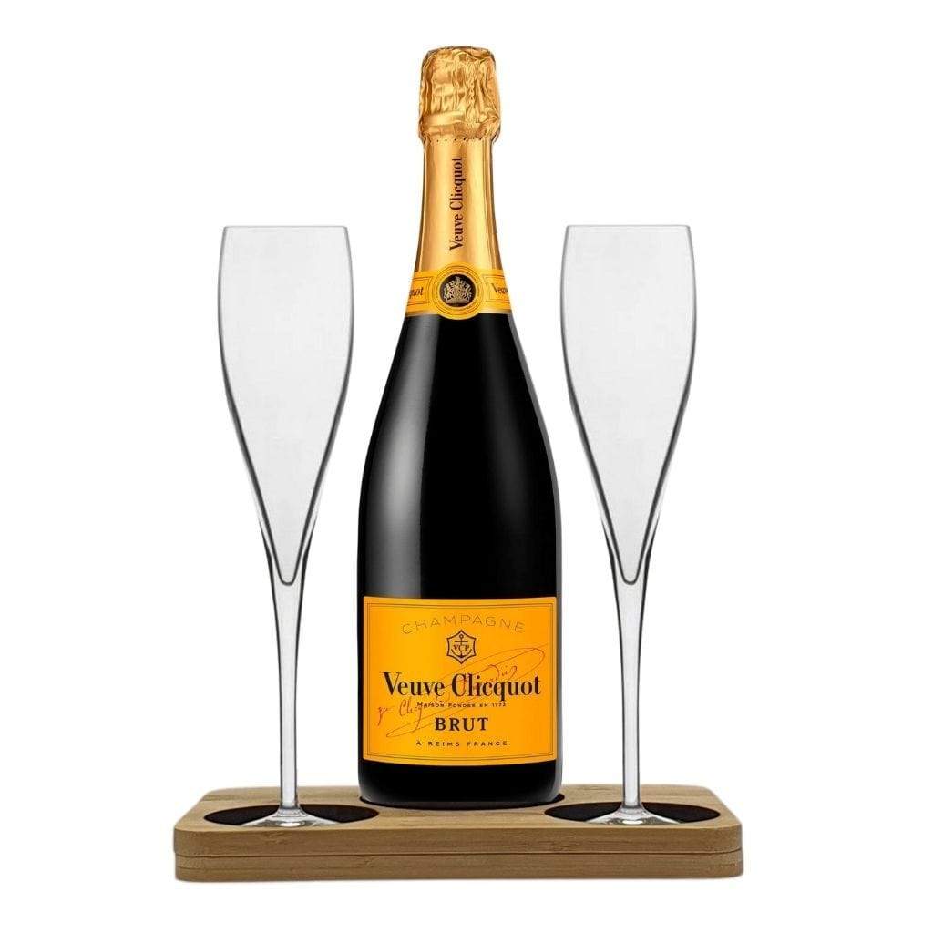 Veuve Clicquot Gift Hamper - Includes 2 Fine Crystal Champagne Flutes and Wooden Presentation Stand