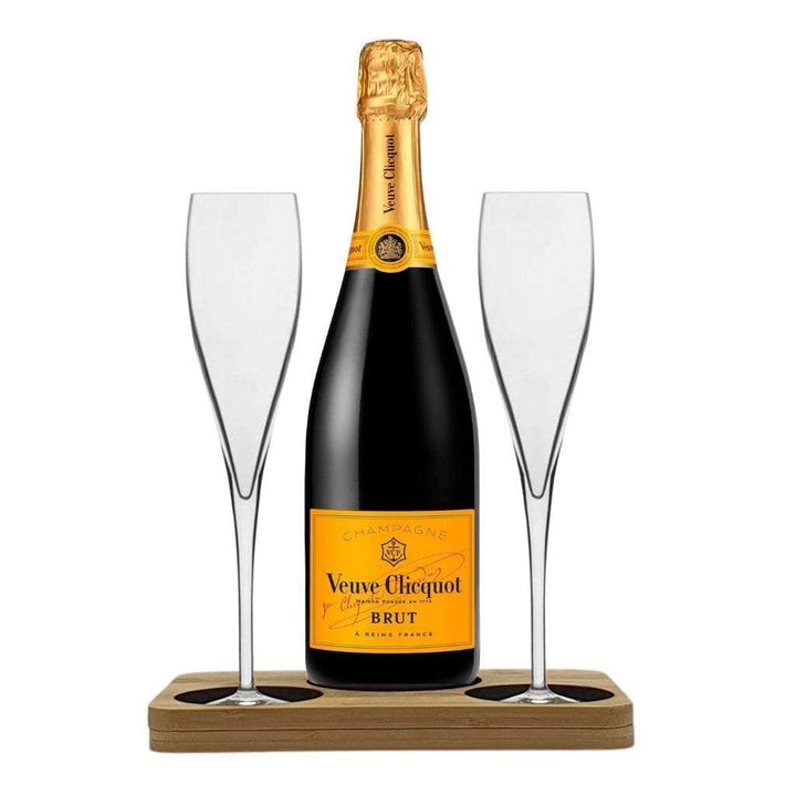 Veuve Clicquot Gift Hamper - Includes 2 Fine Crystal Champagne Flutes and Wooden Presentation Stand