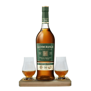 Glenmorangie The Quinta Ruban Whisky Tasting Gift Set includes Wooden Presentation Stand plus 2 Original Glencairn Whisky Glasses