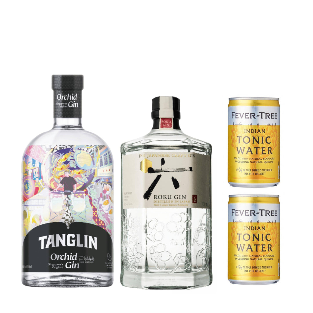 Tanglin Singaporean Orchid & Roku Japanese Gin 700ml Hamper Box + Free 2 Fever Tree Tonic 150ml