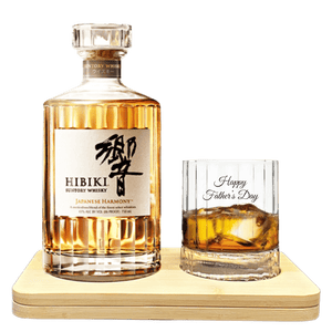 Father's Day Edition Hibiki Japanese Harmony Tasting Gift Set Hamper Box includes Wooden Presentation Stand plus 1 Luigi Bormioli Heavy Whiskey Crystal Glass