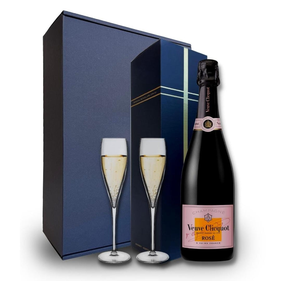 Personalised Mother's Day Veuve Clickquot Rose Gift Hamper- Includes 2 Champagne Flutes and Gift Boxed