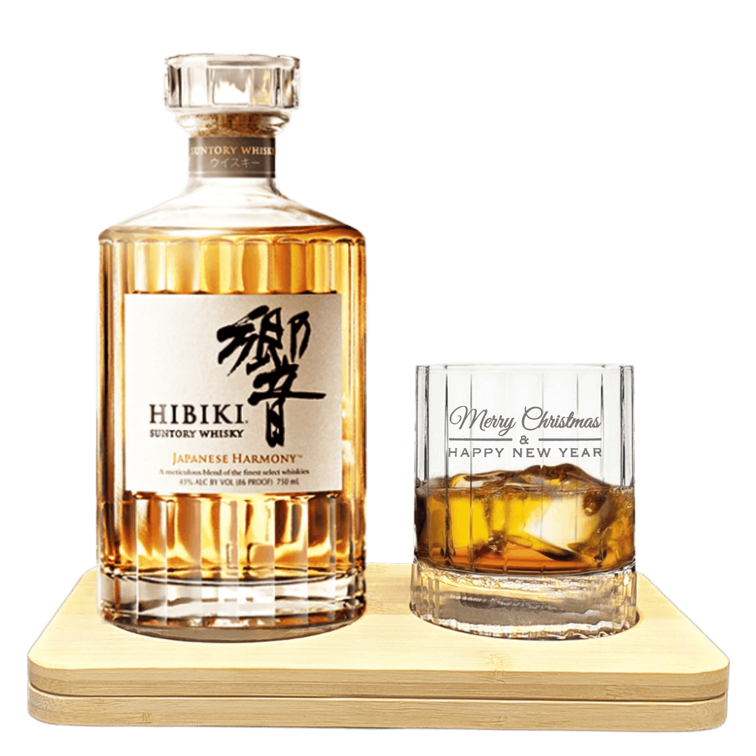 Christmas Edition Hibiki Harmony Tasting Gift Set Hamper Box includes Wooden Presentation Stand plus 1 Luigi Bormioli Heavy Whiskey Crystal Glass