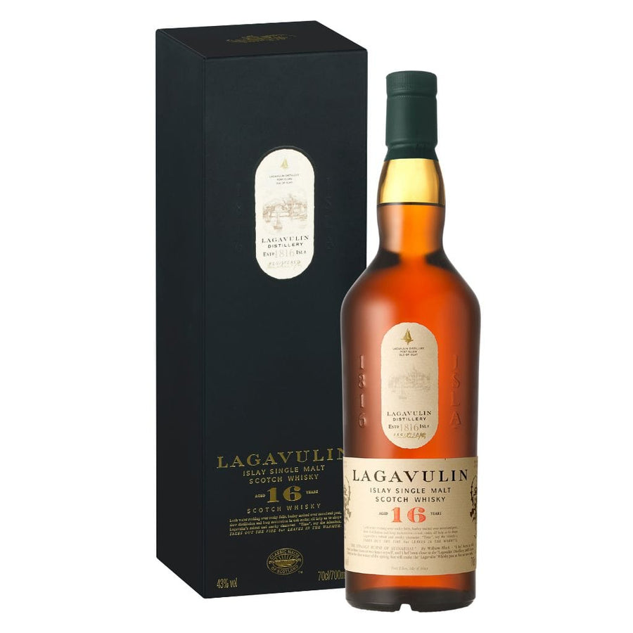 Lagavulin Whisky Tasting Gift Set Hamper Box includes Wooden Presentation Stand plus 2 Original Glencairn Whisky Glasses
